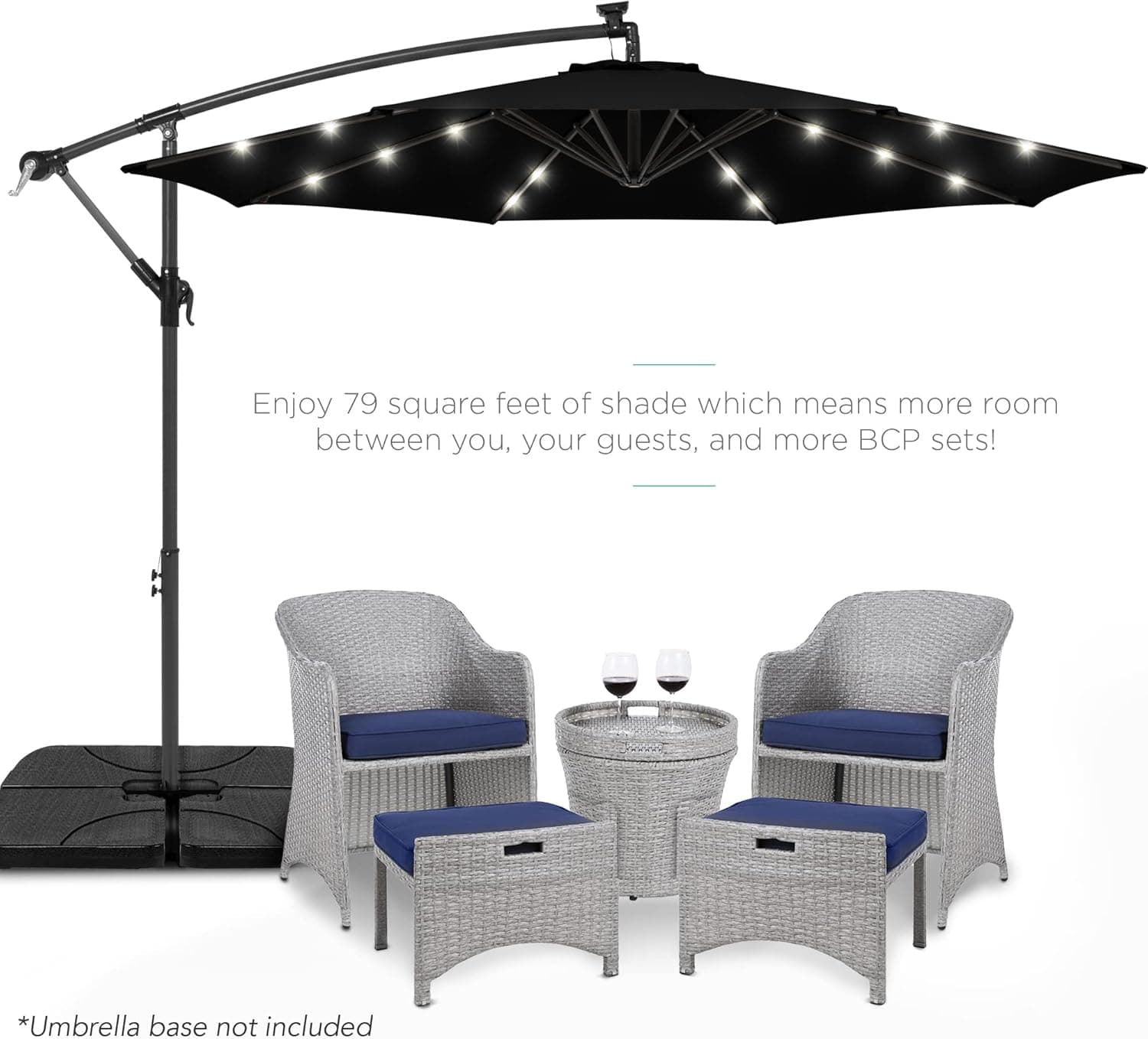 Best Choice Products 10ft Solar LED Offset Hanging Market Patio Umbrella with Easy Tilt thumbnail 2