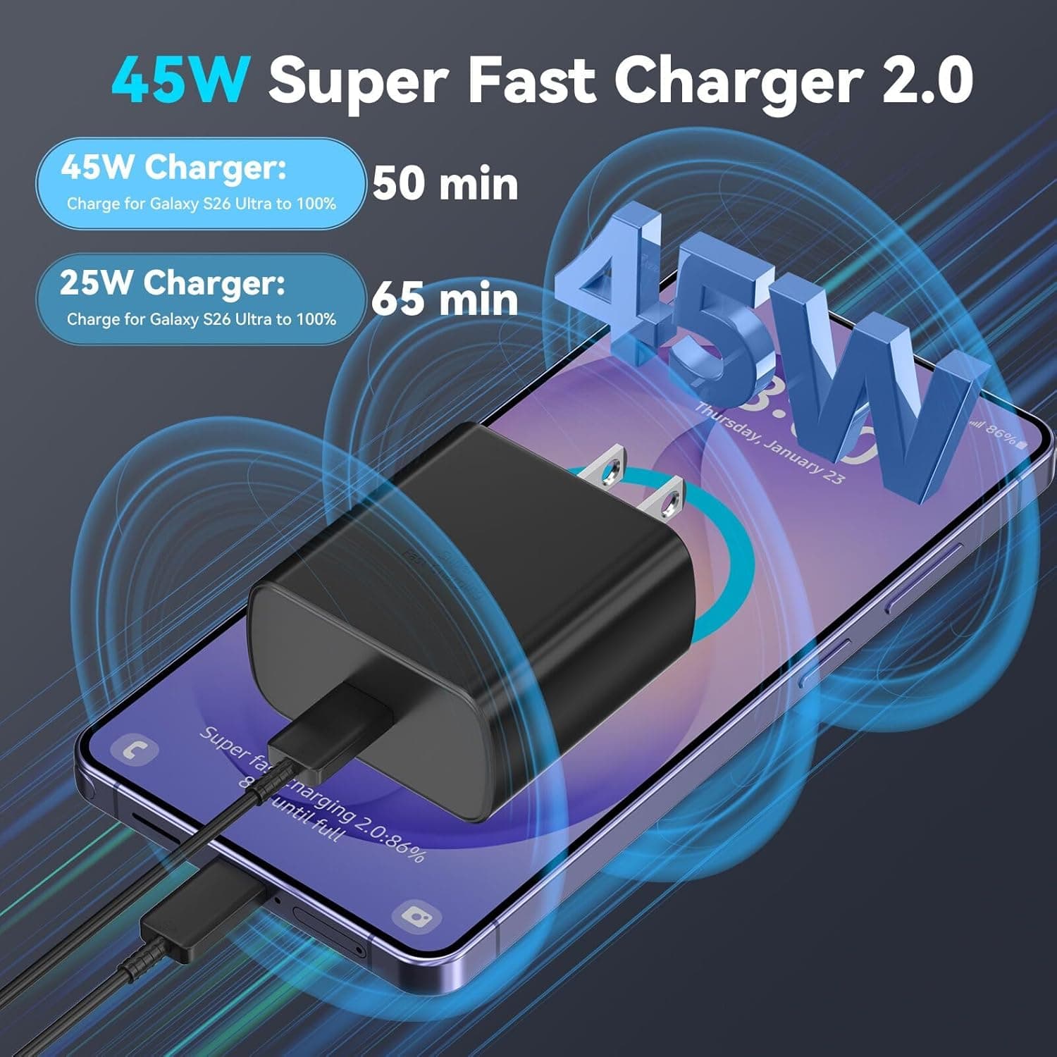45W Super Fast Charger USB-C for Galaxy S26 thumbnail 2