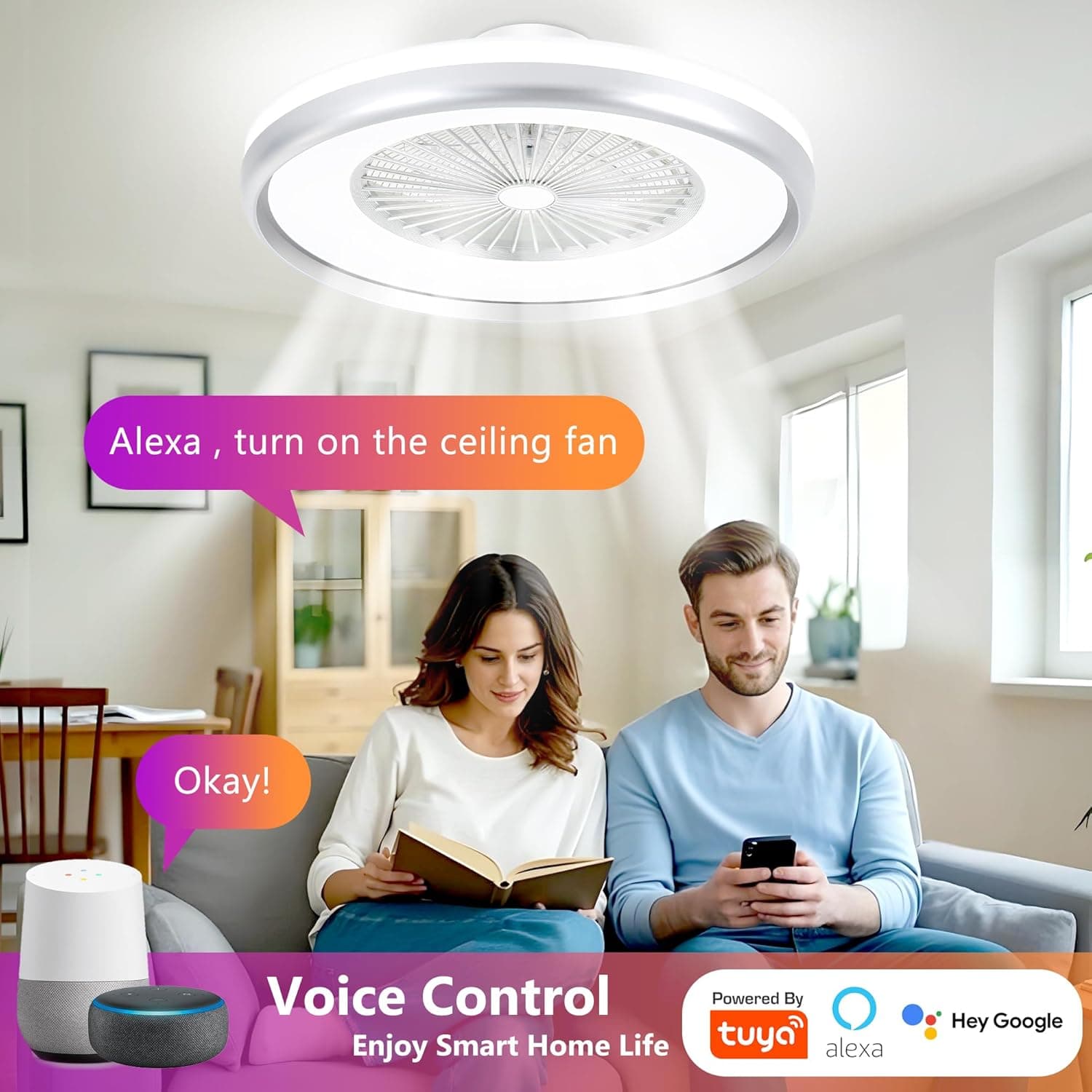 KAMLAM 24" Smart Bladeless Ceiling Fan with RGB Ambient Light thumbnail 3