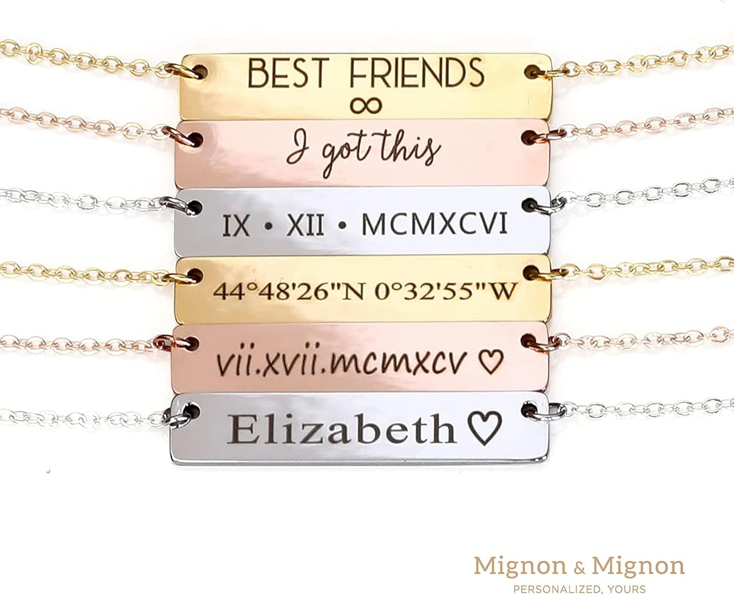 MignonandMignon Custom Engraved Name Bar Necklace - Personalized Coordinates, Names, Dates thumbnail 3