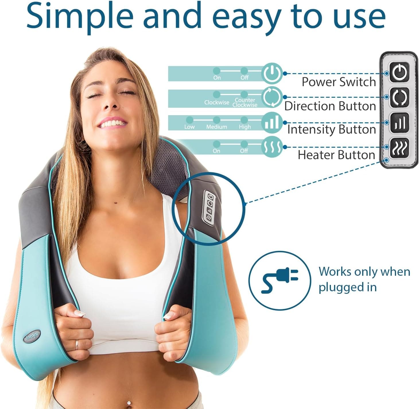 InvoSpa Shiatsu Neck and Back Massager with Heat thumbnail 2