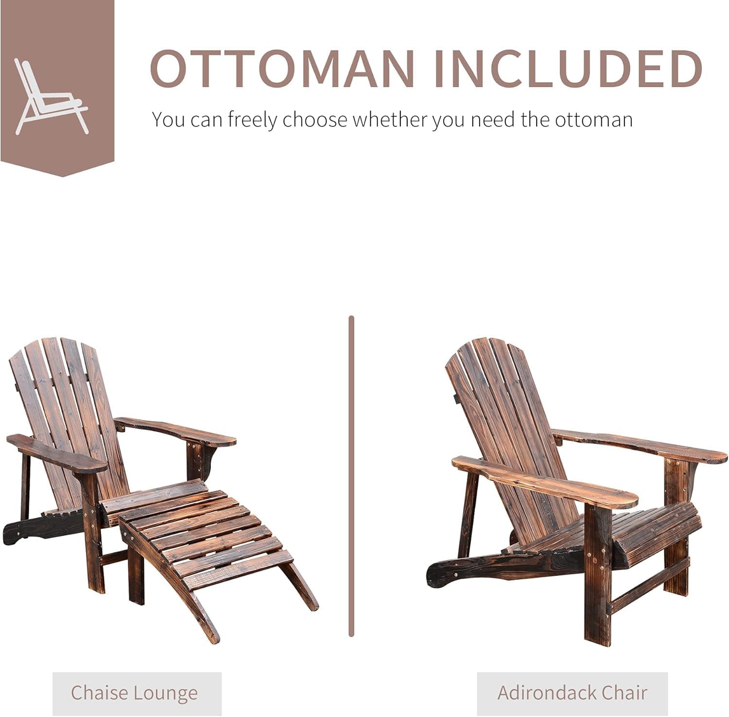 Outsunny Wooden Adirondack Chair with Ottoman thumbnail 4