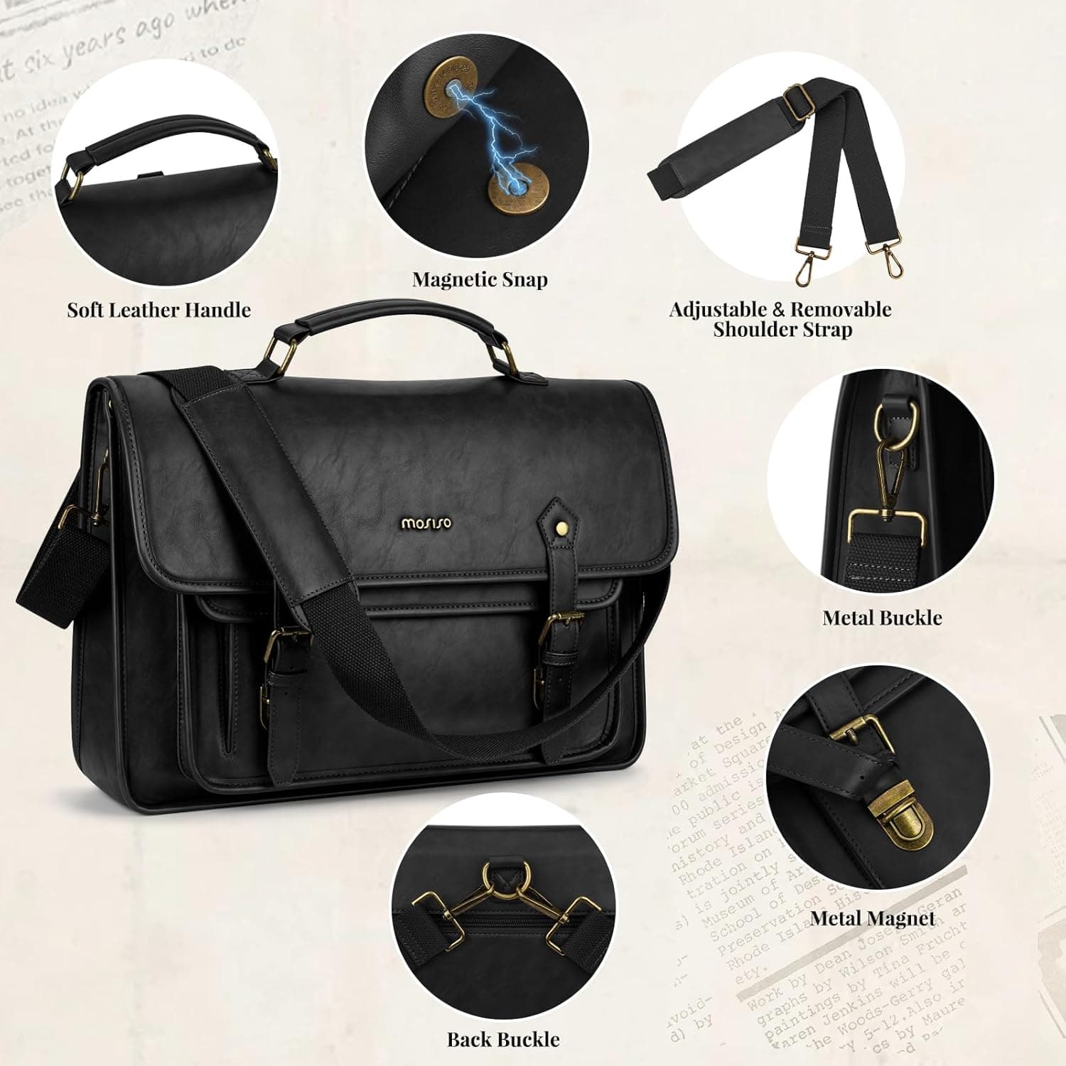 MOSISO 3-in-1 Laptop Bag Briefcase Messenger Backpack 15.6 Inch thumbnail 5