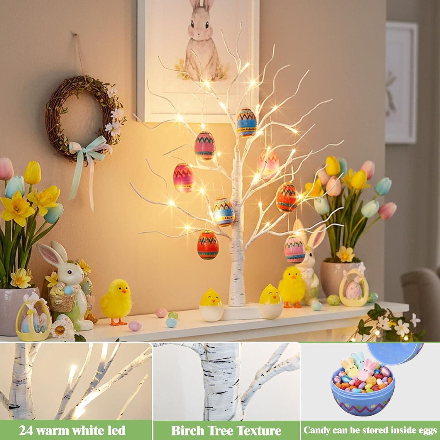 EAMBRITE Lighted Easter Egg Tree with 10 Egg Ornaments thumbnail 3
