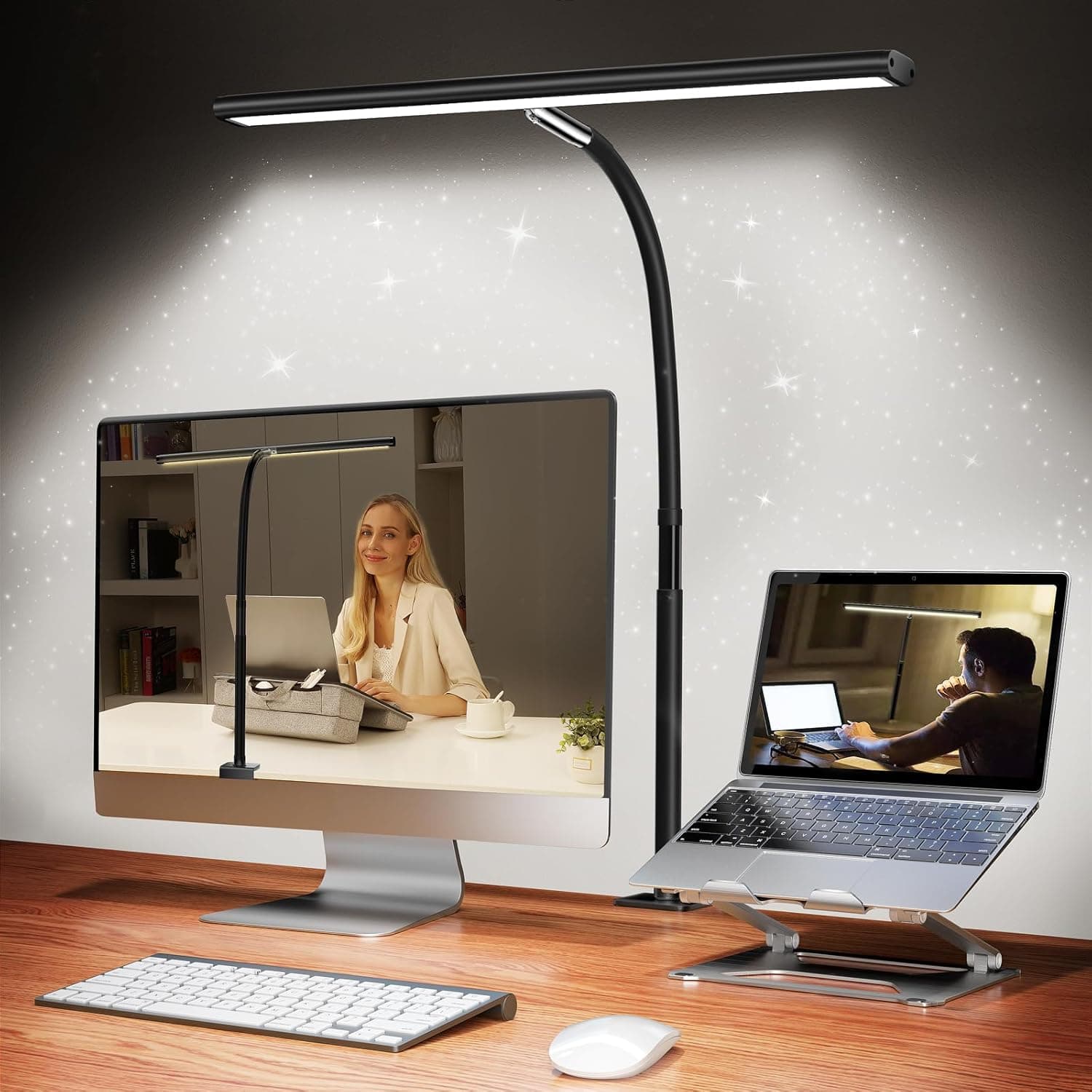LED Desk Lamp for Office Home, Eye-Caring Desk Light with Stepless Dimming Adjustable Flexible Gooseneck