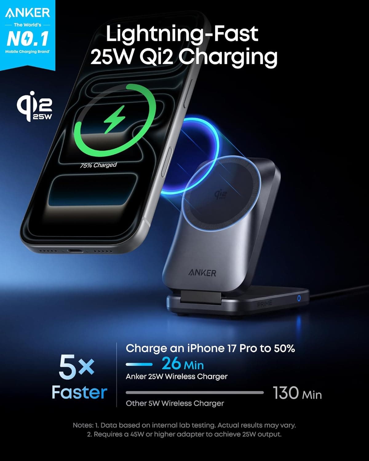 Anker Prime 3-in-1 Wireless Charging Station (Foldable, Qi2.2 25W) thumbnail 2