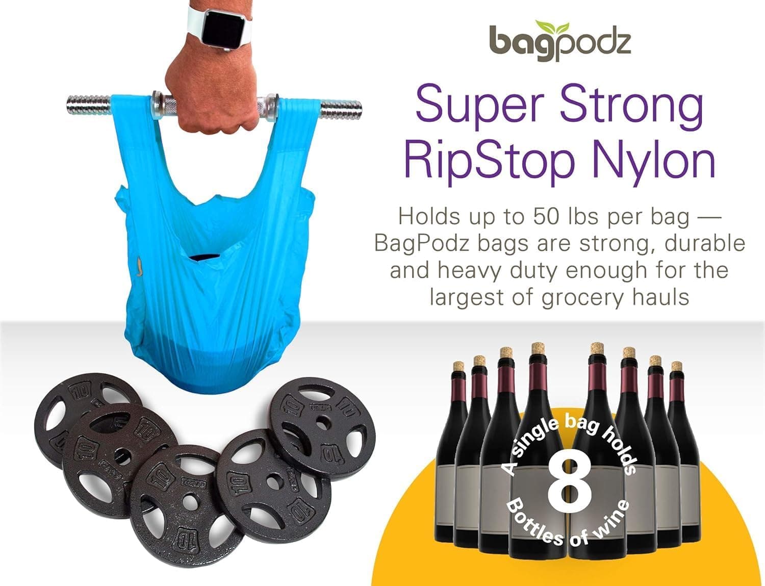 BagPodz Reusable Grocery Bags 5-Pack in Compact Pod with Carry Clip thumbnail 2