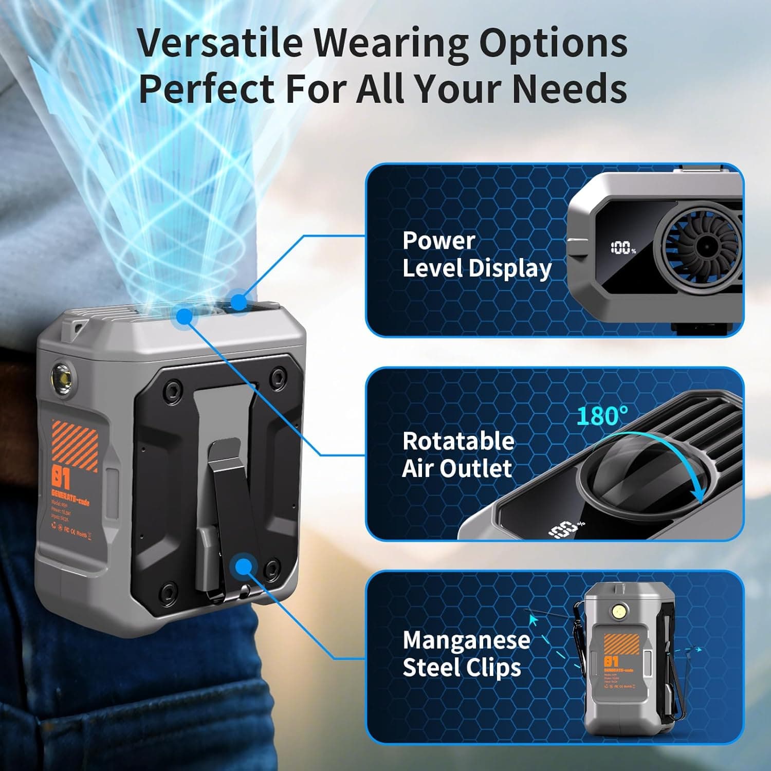 ZHZW 2026 Upgrade 10000mAh Waist Clip Fan thumbnail 5