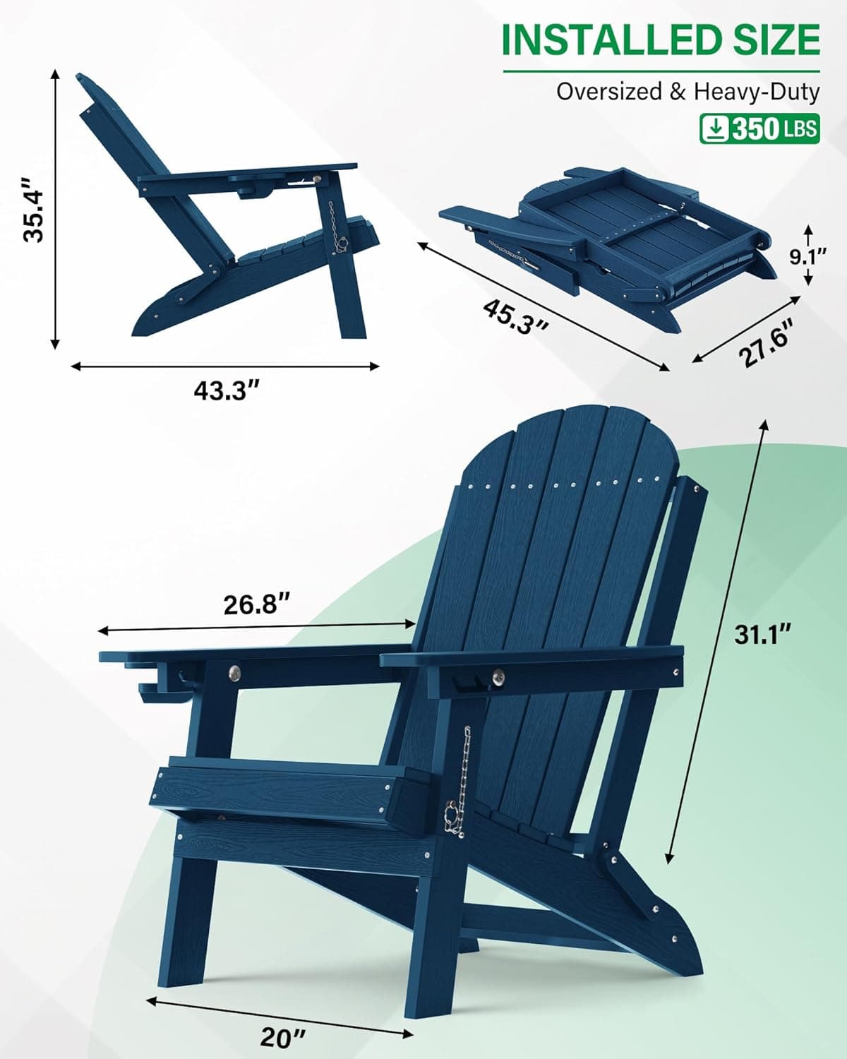 YEFU Folding Adirondack Chair with Adjustable Backrest thumbnail 2