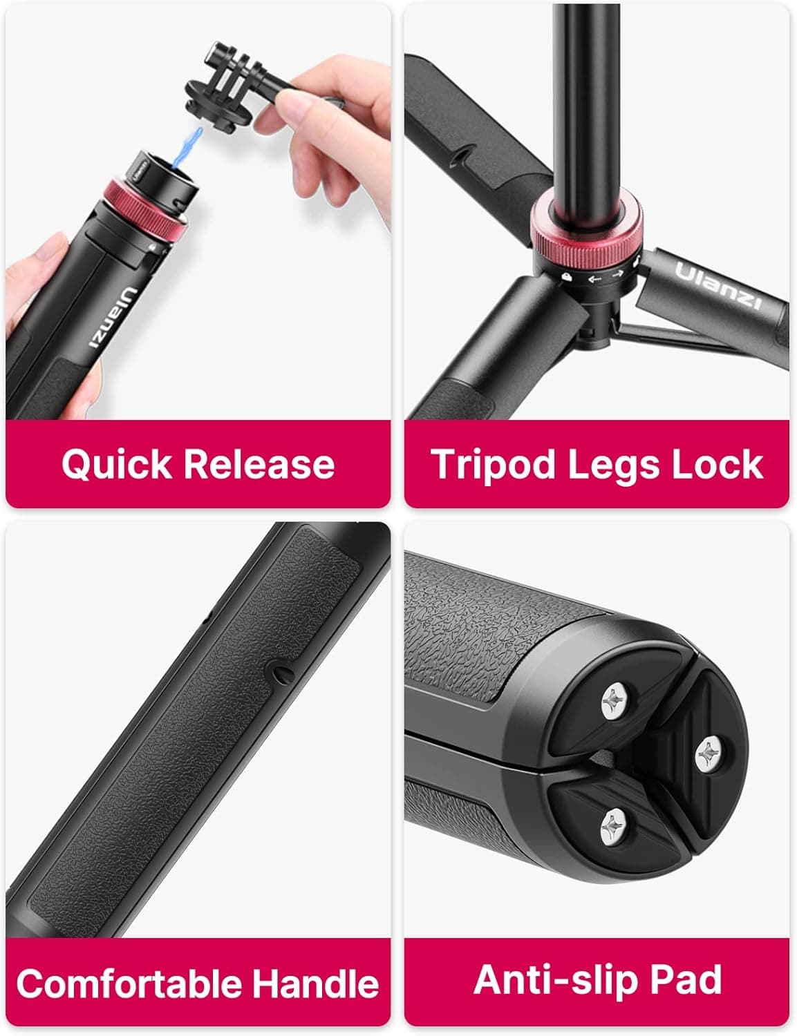 ULANZI Go Quick II Selfie Stick Tripod for GoPro (57-inch) thumbnail 5