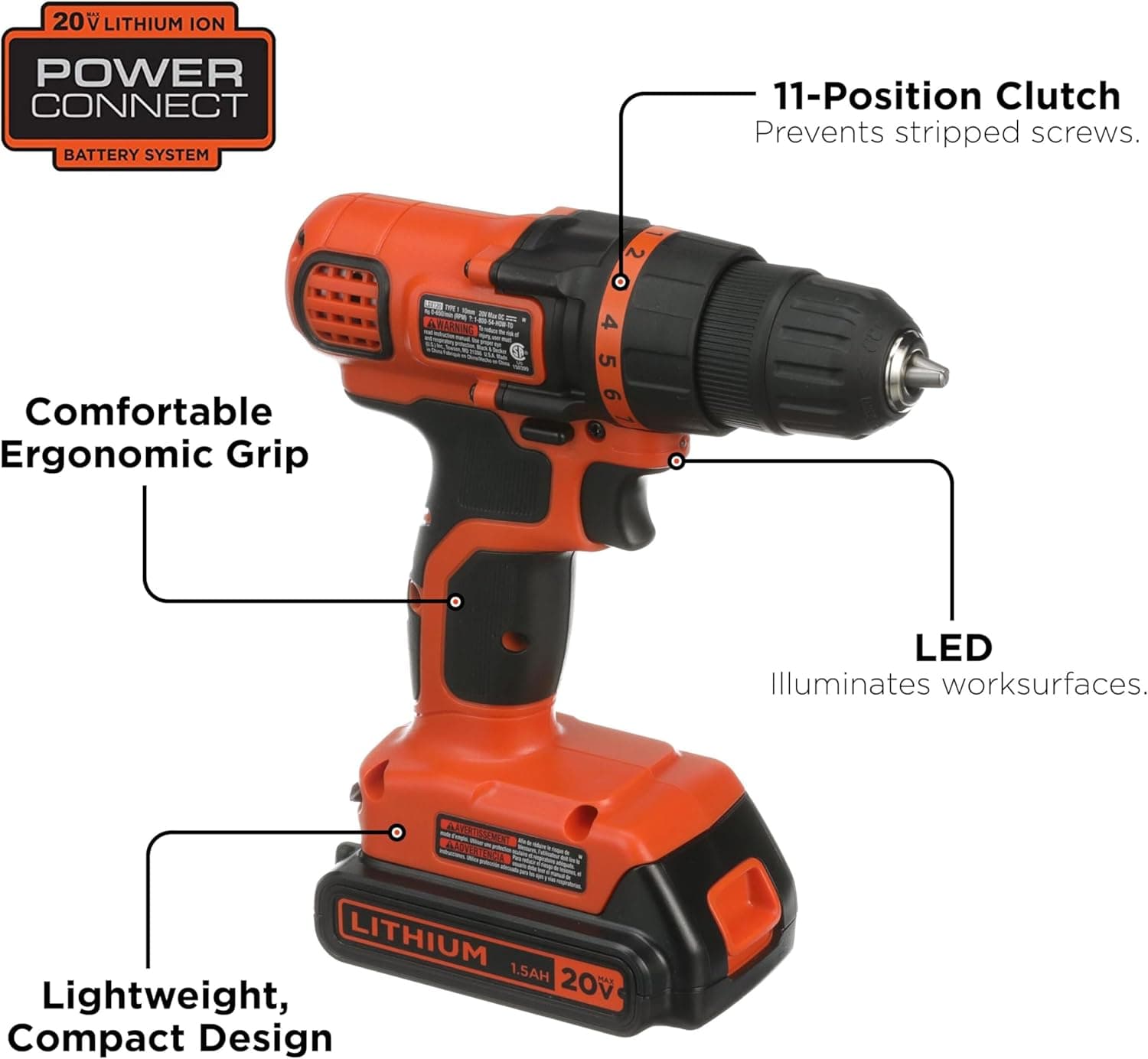 BLACK+DECKER 20V MAX Cordless Drill/Driver (LDX120C) thumbnail 4