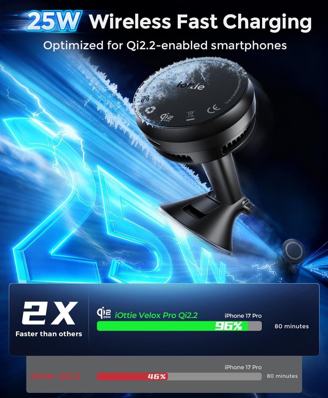 iOttie Velox Pro Qi2.2 25W Magnetic Wireless Car Charger thumbnail 2