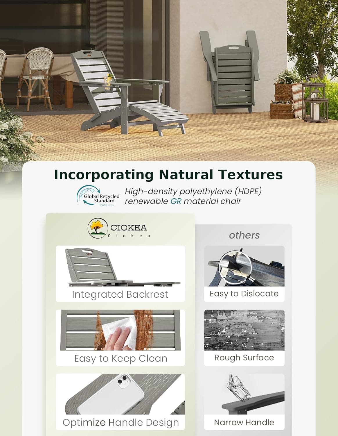 Ciokea Folding Adirondack Chair with Retractable Ottoman thumbnail 5