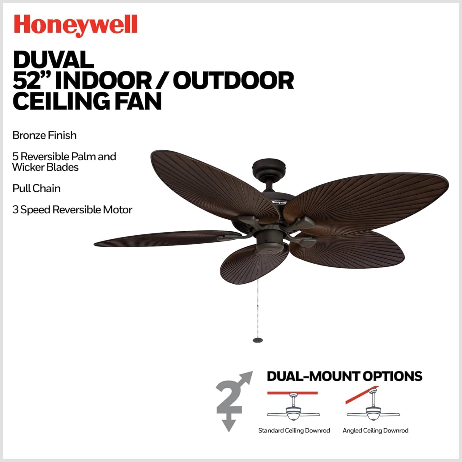 Honeywell Duvall 52-Inch Tropical Indoor/Outdoor Ceiling Fan thumbnail 3