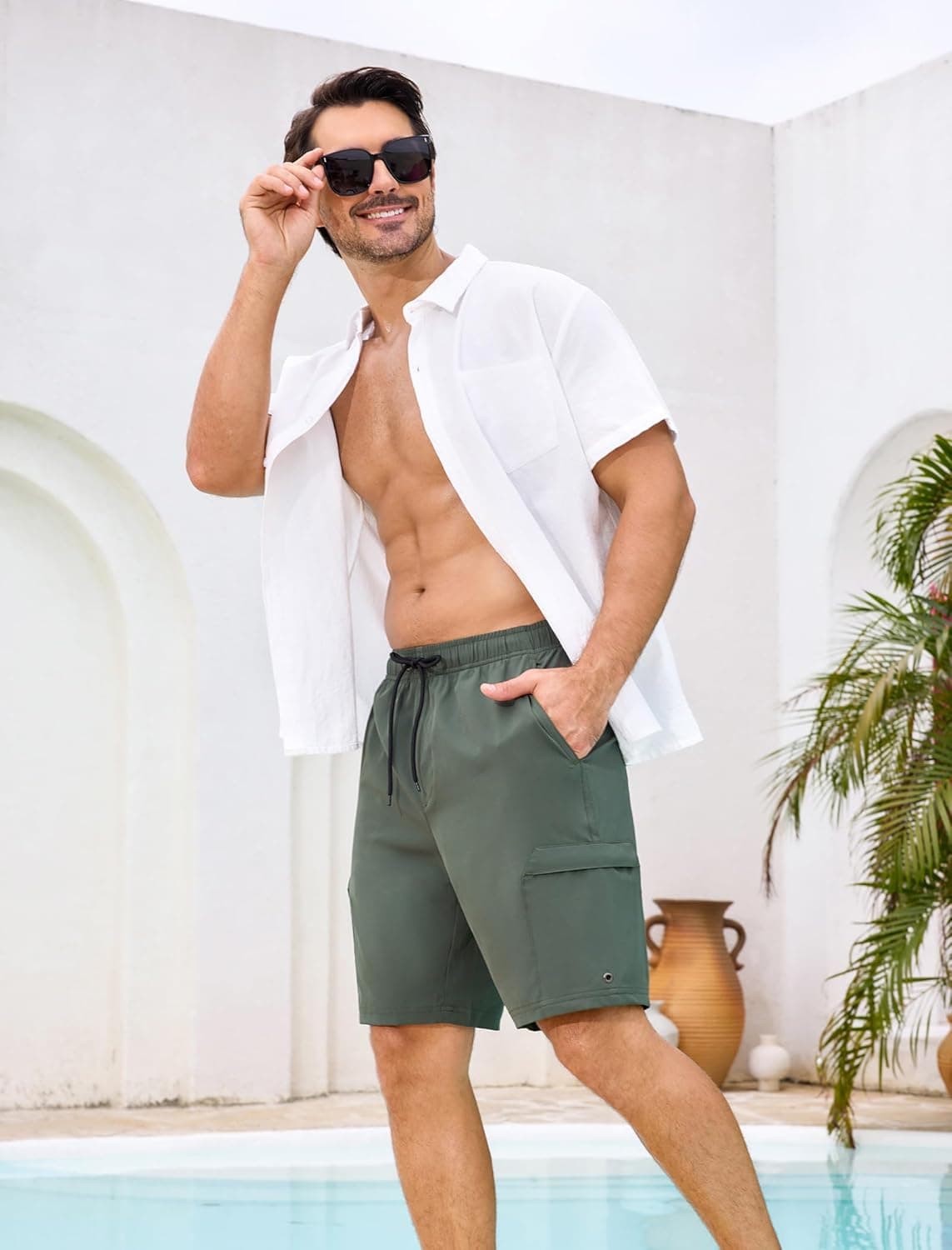 SILKWORLD Men's Swim Trunks with Compression Liner 9" thumbnail 4