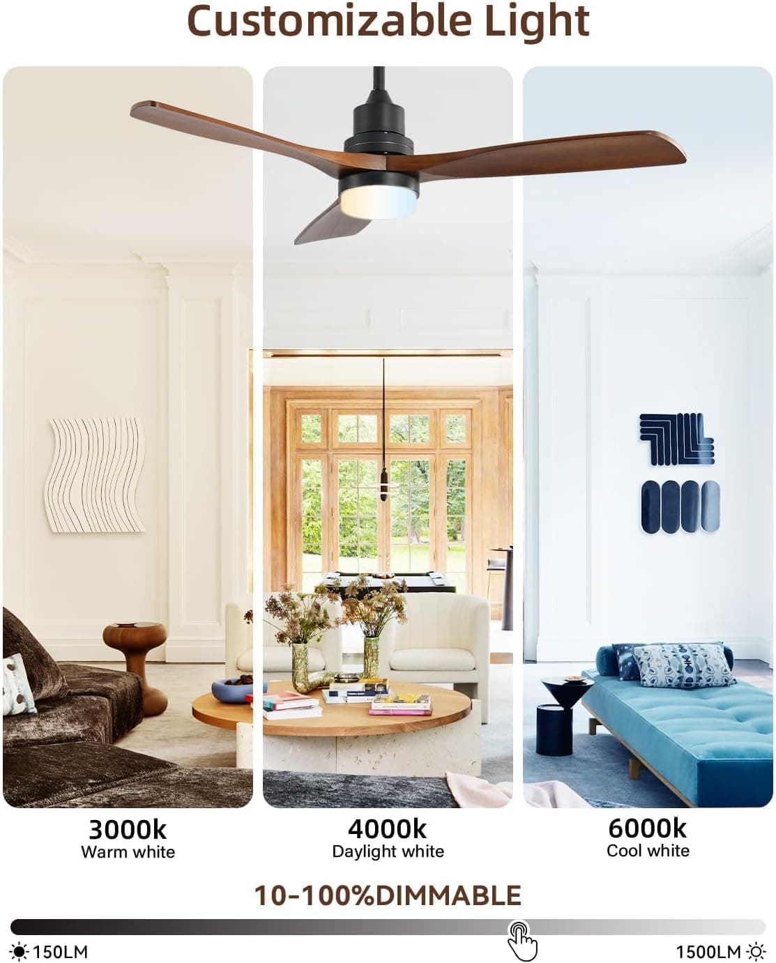 Sofucor 52 Inch Solid Wood Ceiling Fan with LED Light thumbnail 2