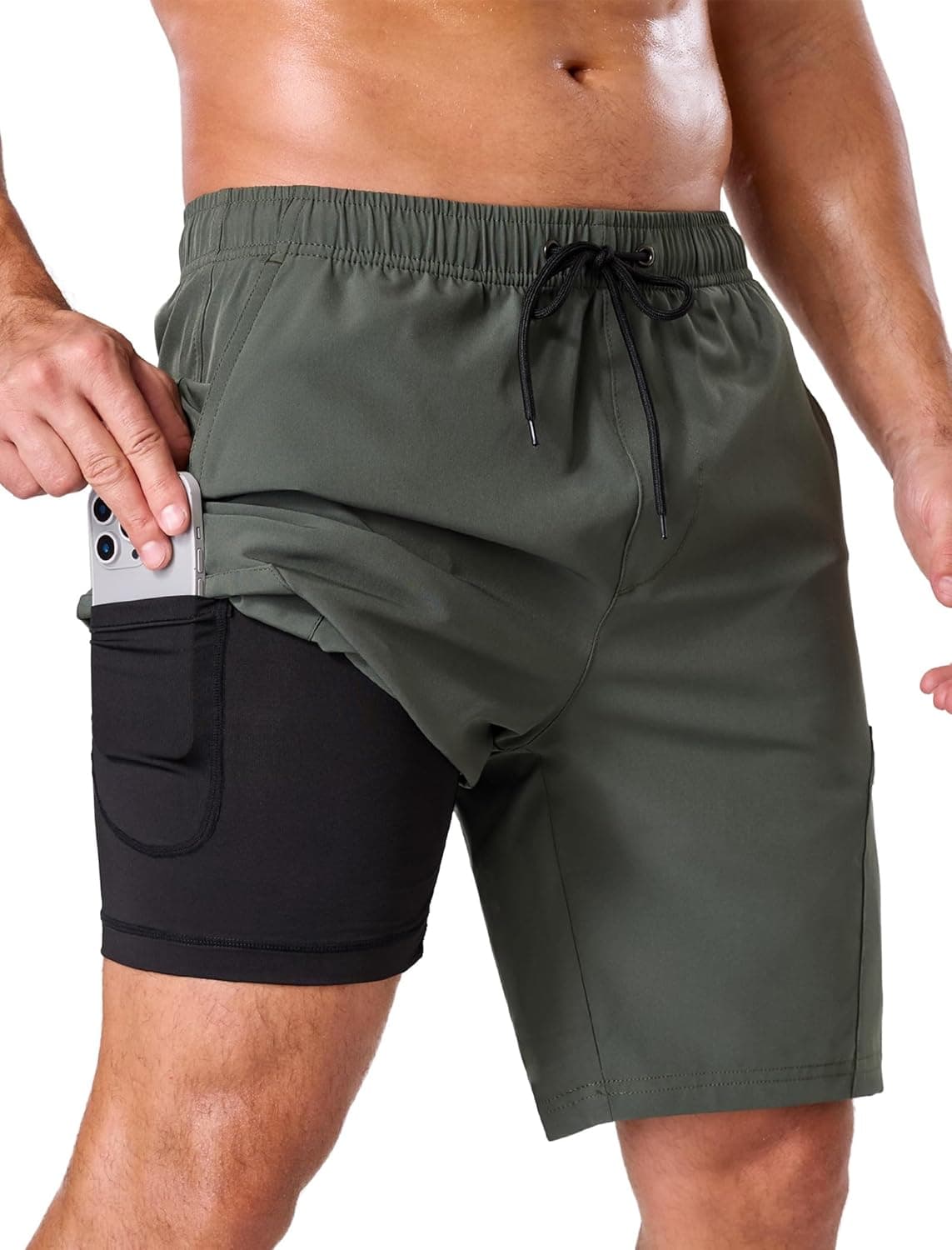 SILKWORLD Men's Swim Trunks with Compression Liner 9" thumbnail 2