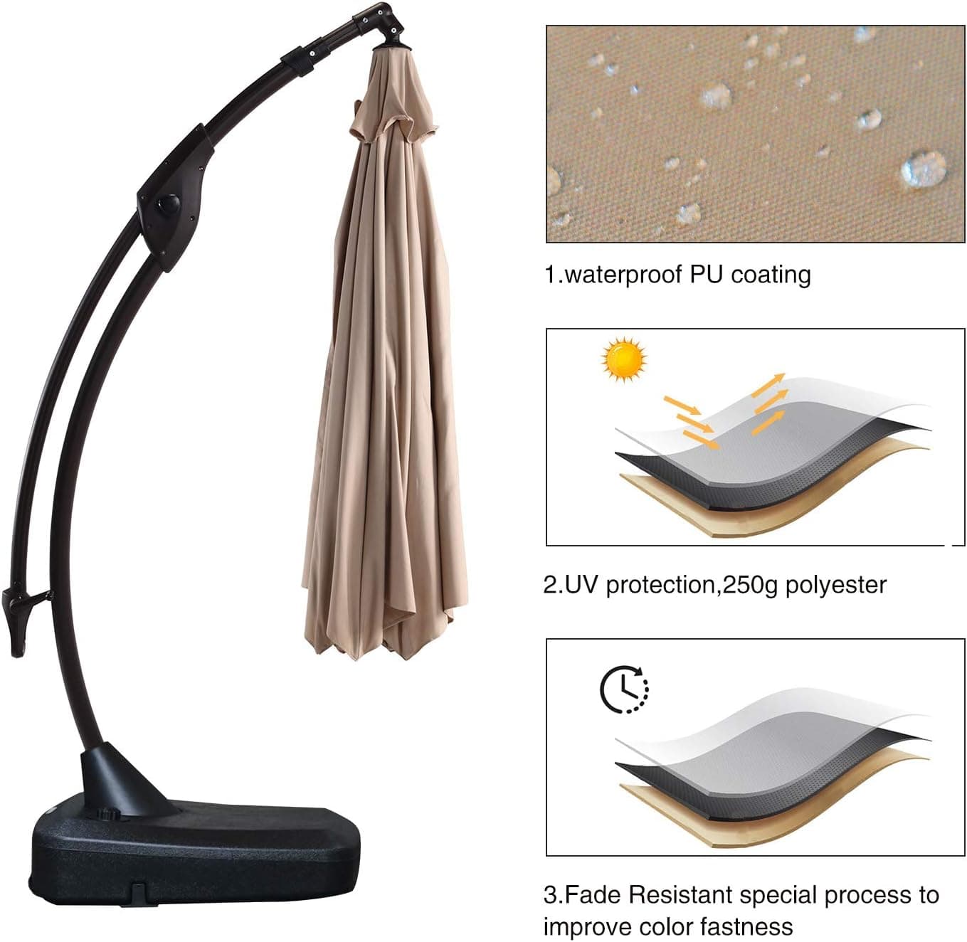 Grand Patio Deluxe NAPOLI 12 FT Curvy Aluminum Offset Cantilever Umbrella with Base thumbnail 5