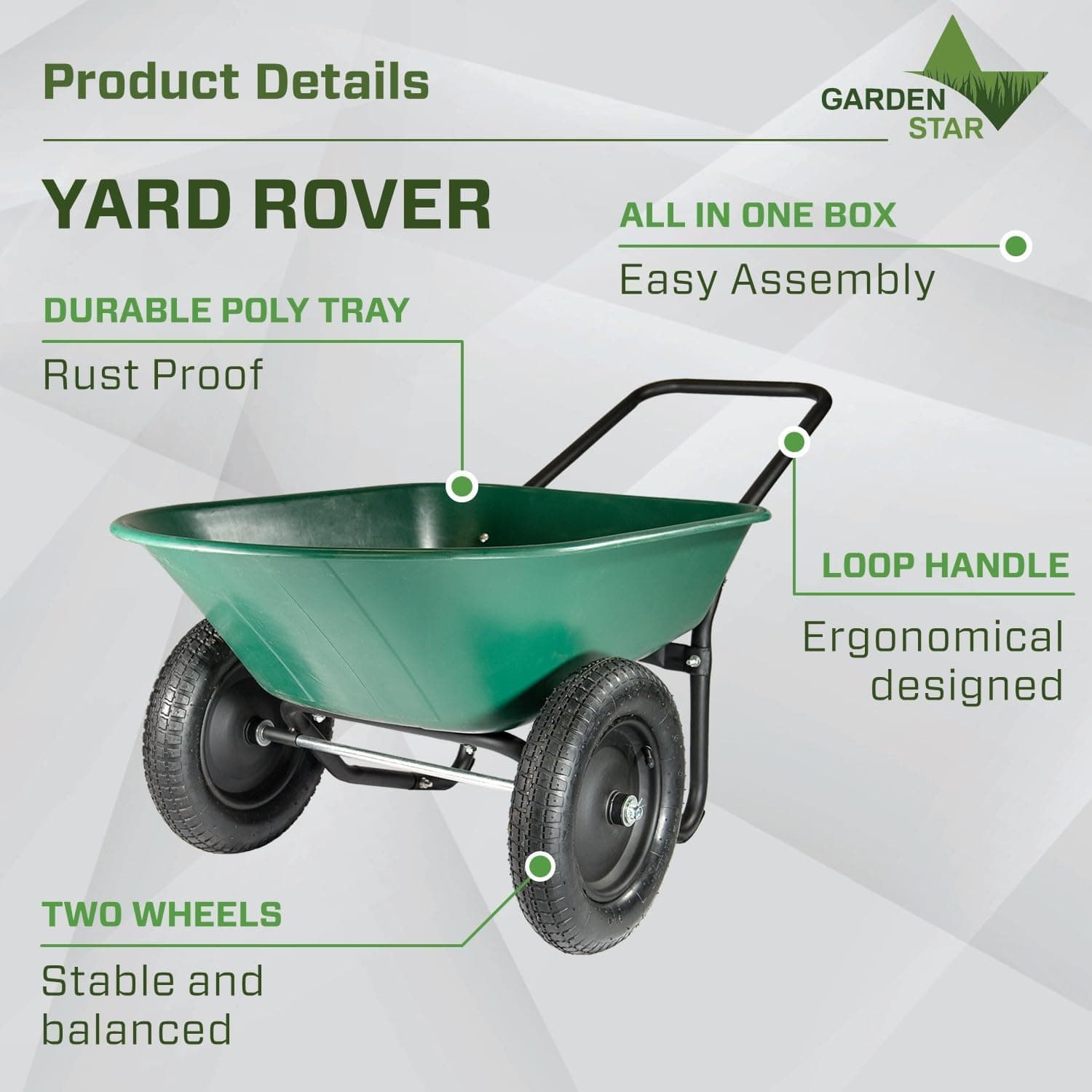 Garden Star 70007 Yard Rover Dual-Wheel Wheelbarrow, 5 Cu. Ft. thumbnail 2