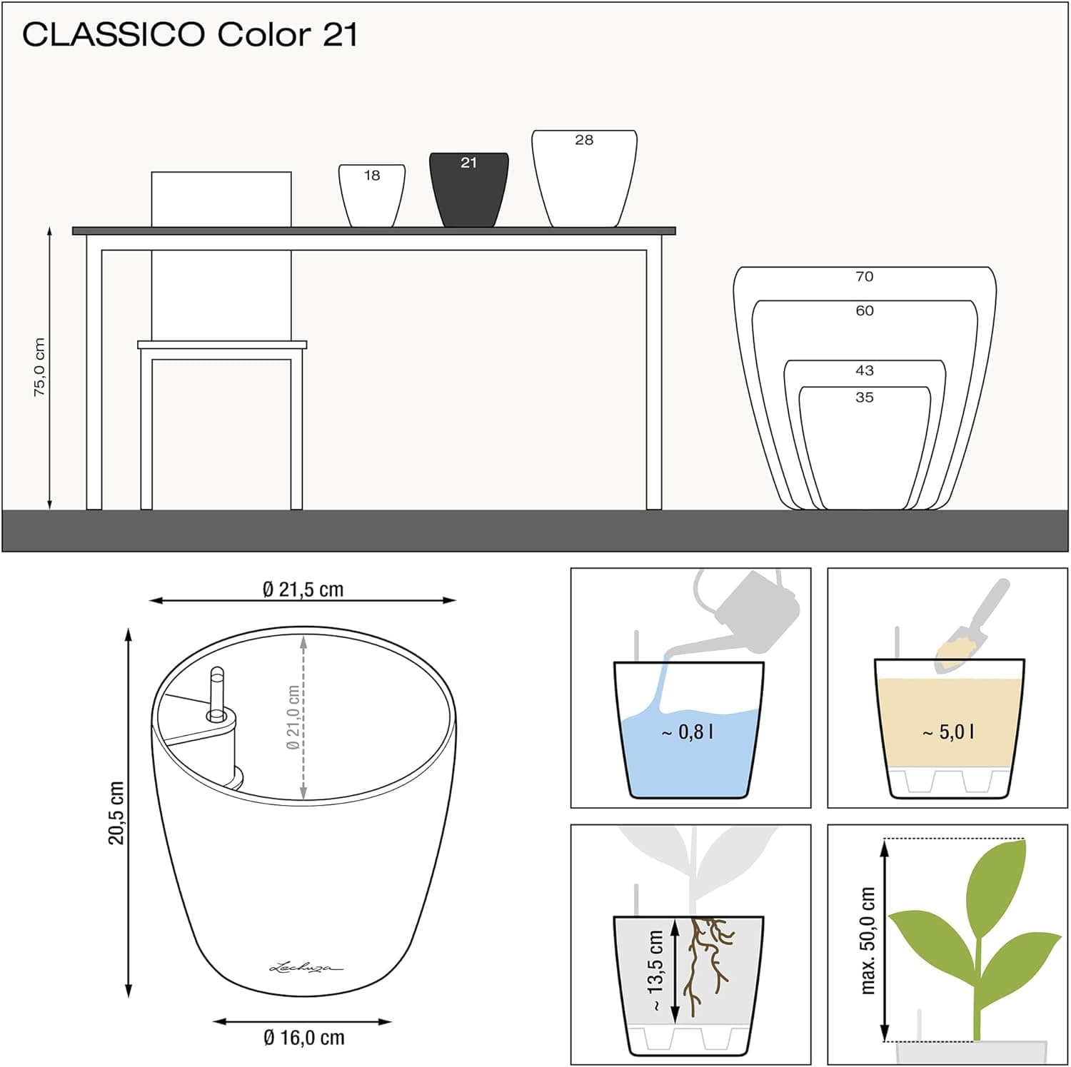 Lechuza Classico Color 21 Self-Watering Planter thumbnail 4