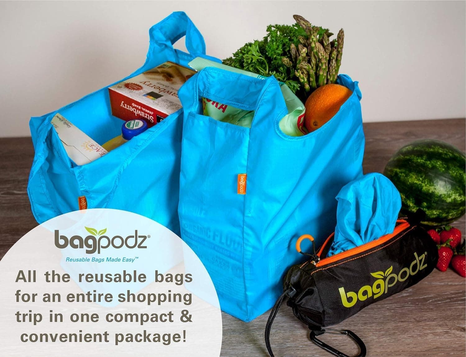 BagPodz Reusable Grocery Bags 5-Pack in Compact Pod with Carry Clip thumbnail 5