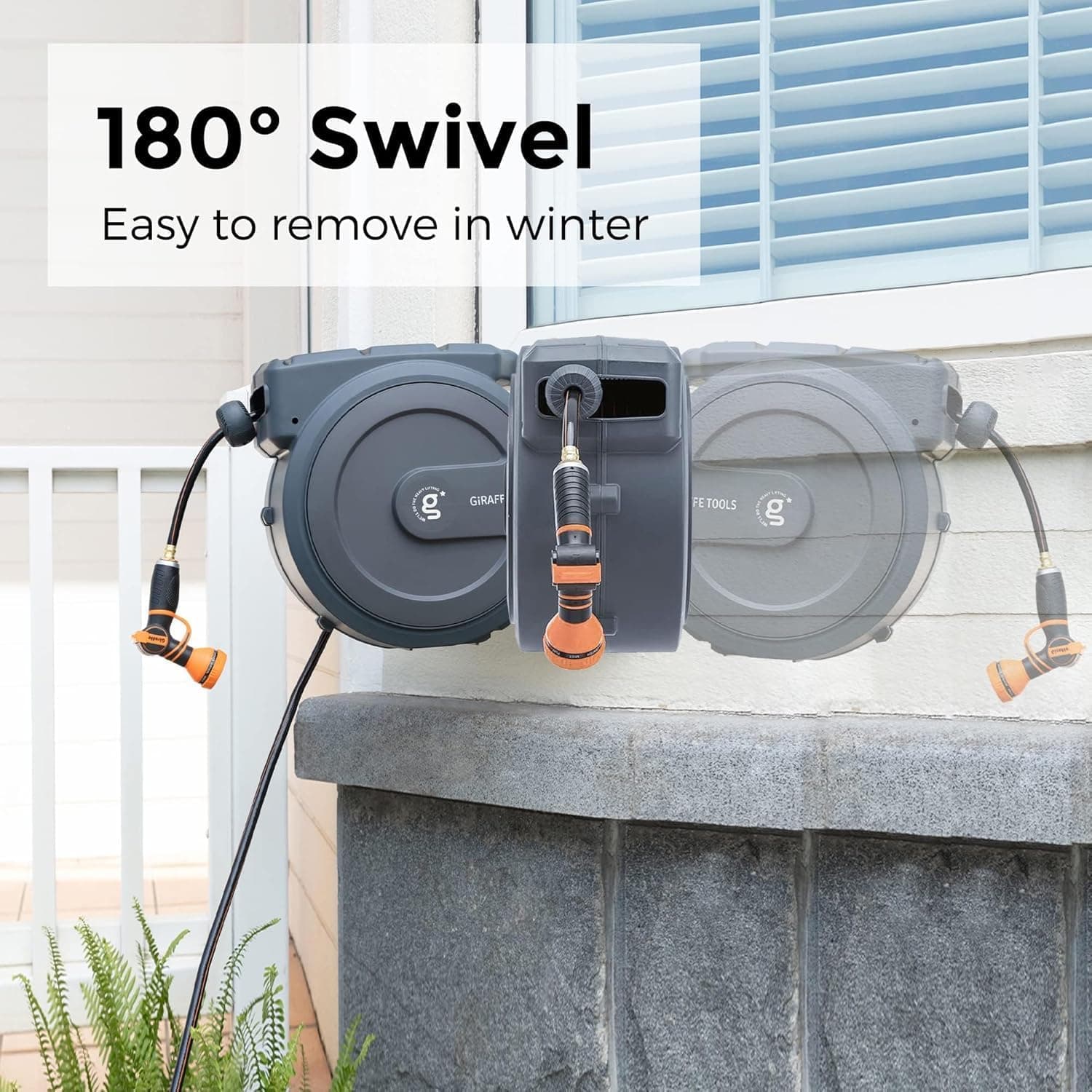 Giraffe Tools Retractable Hose Reel 5/8 in x 90 ft Wall Mounted thumbnail 5