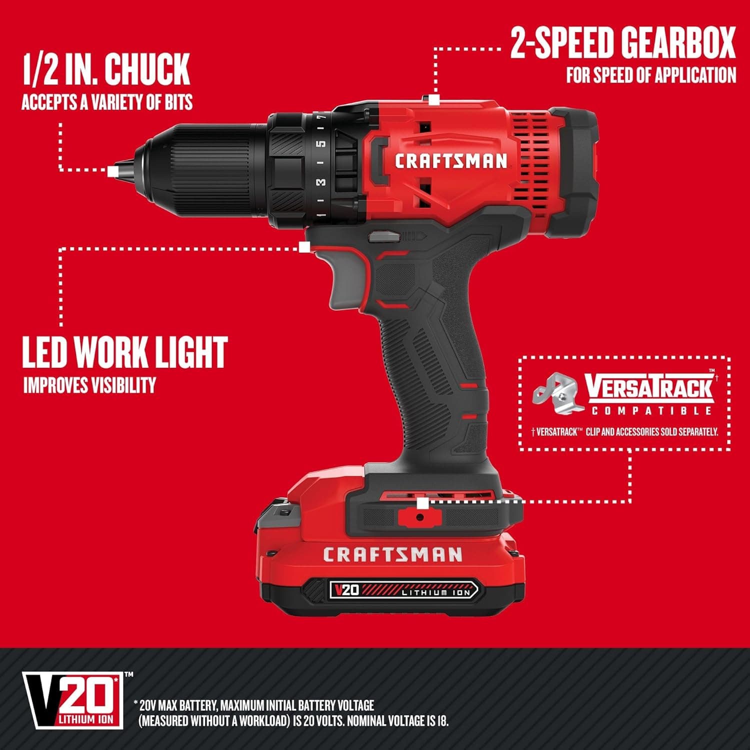 Craftsman V20 Cordless Drill/Driver Kit (CMCD700C1) thumbnail 3