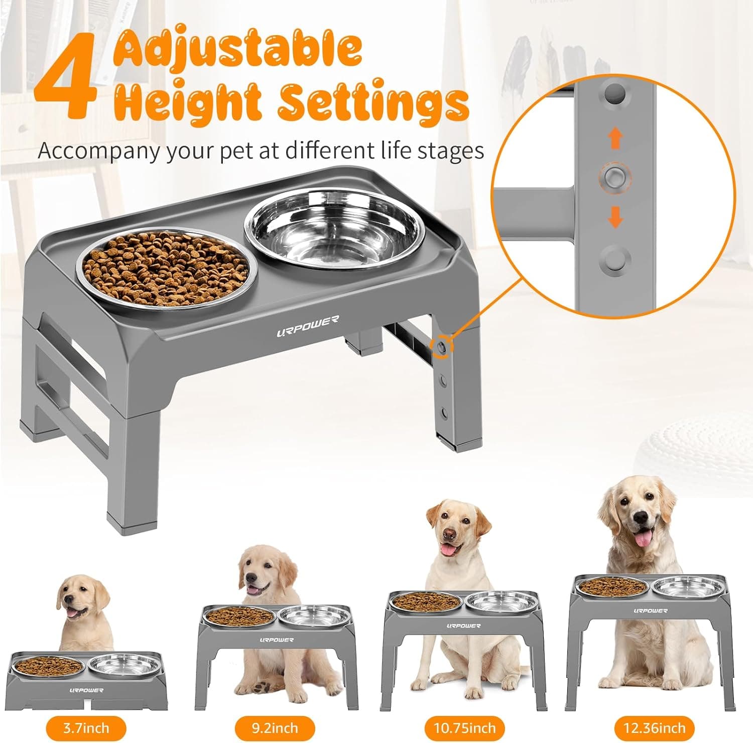URPOWER Elevated Dog Bowls 4 Height Adjustable thumbnail 2