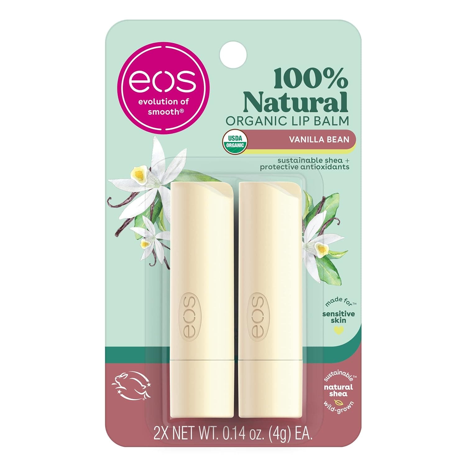 eos 100% Natural & Organic Lip Balm Vanilla Bean (2-Pack) - image 1