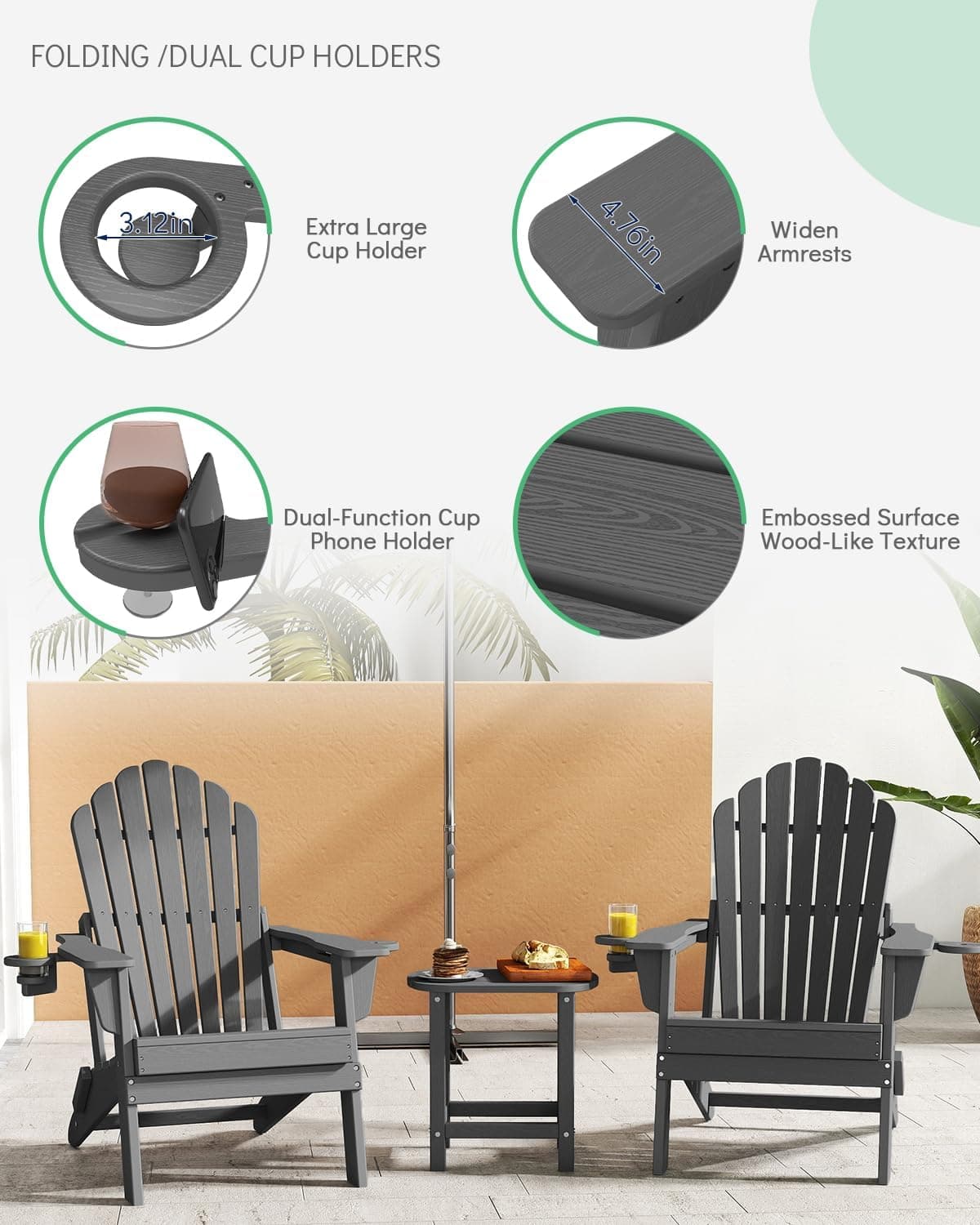 Plawdlik Oversized Folding Adirondack Chair thumbnail 4