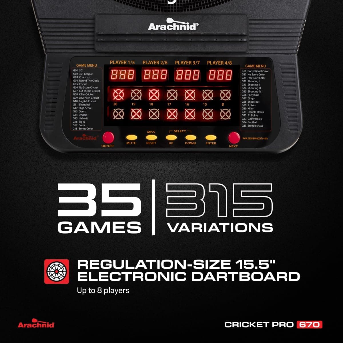 Arachnid Cricket Pro 670 Tournament-Quality Dartboard thumbnail 2