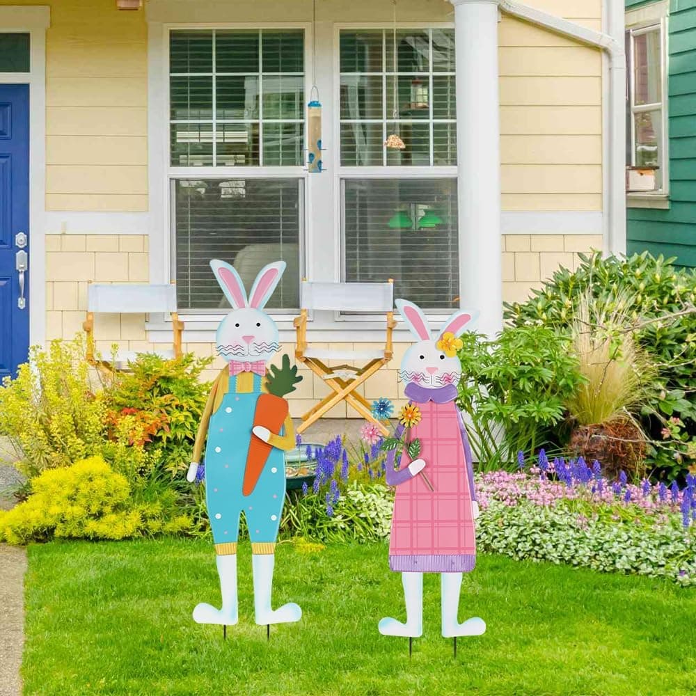 YEAHOME Set of 2 Metal Bunny Decorative Garden Stakes thumbnail 3