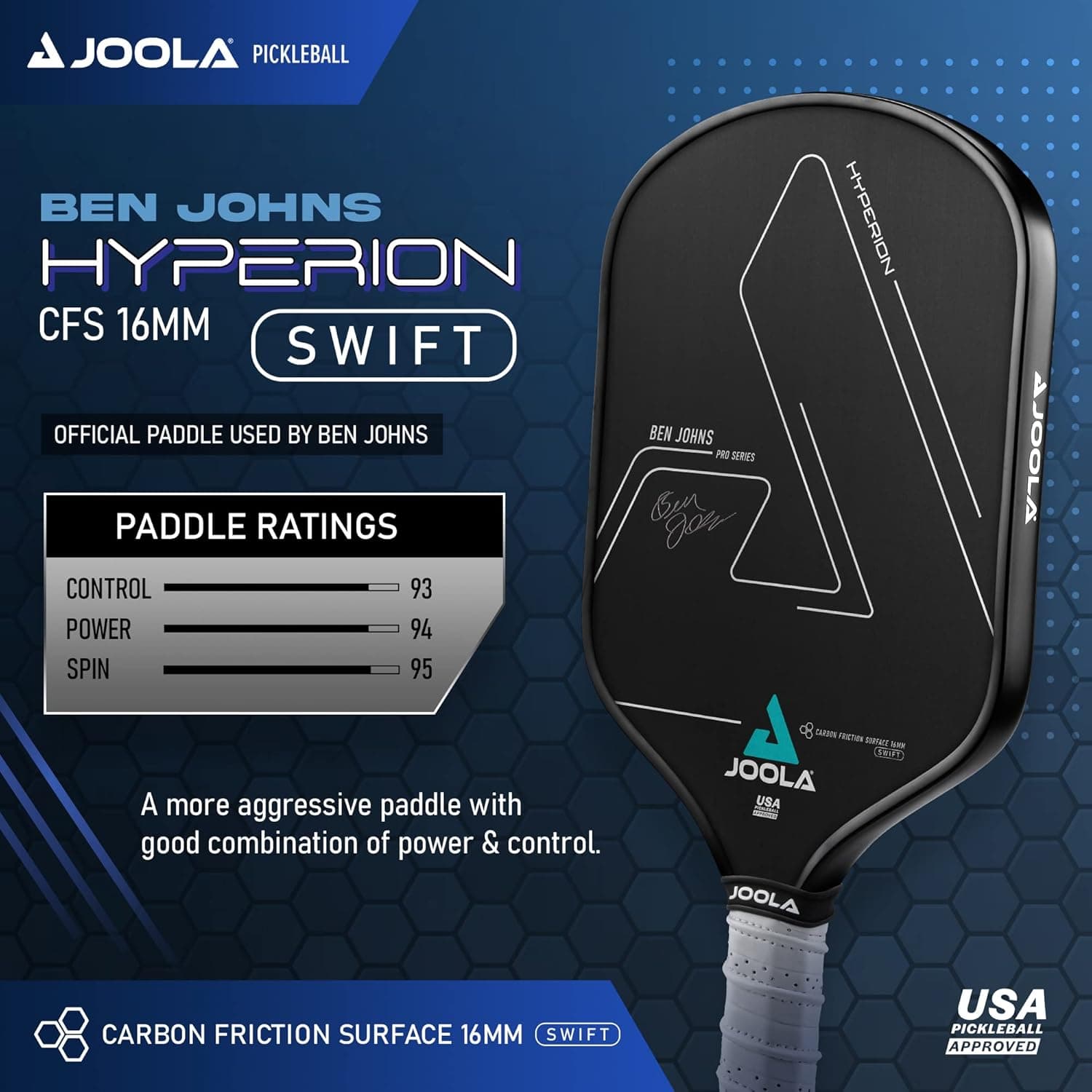 JOOLA Ben Johns Hyperion CFS 16mm Swift Pickleball Paddle thumbnail 2