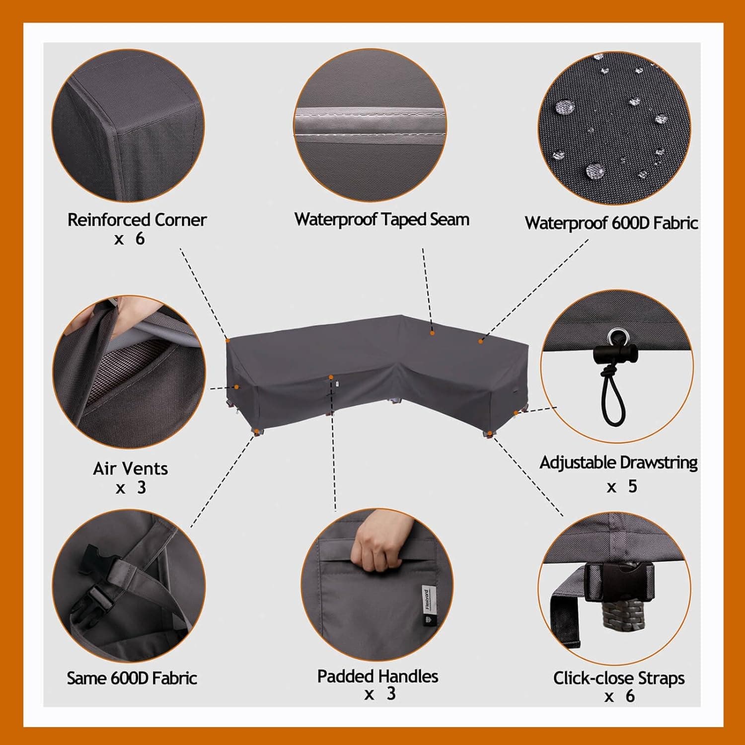 Flexiyard Heavy Duty Outdoor Sectional Sofa Cover, L-Shaped 600D Waterproof thumbnail 3