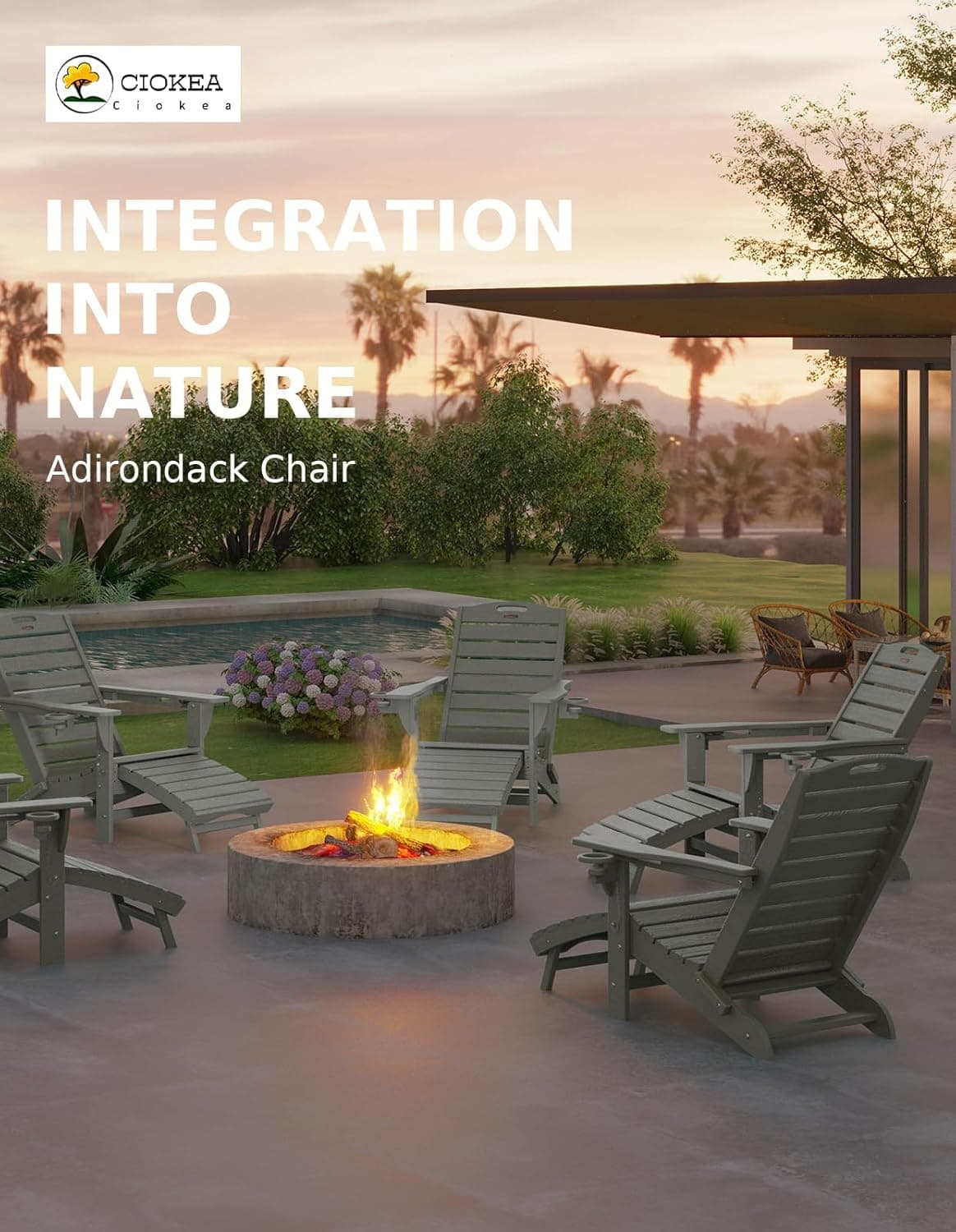 Ciokea Folding Adirondack Chair with Retractable Ottoman thumbnail 4