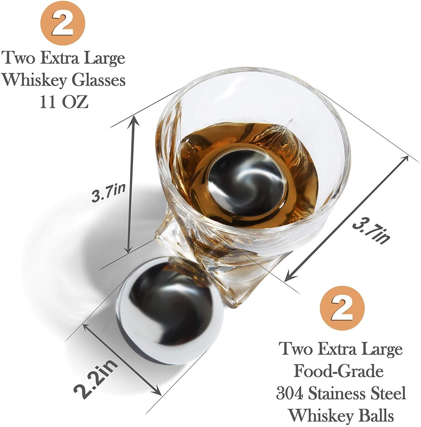 Whiskey Stones Gift Set with Stainless Steel Balls and Glasses thumbnail 5