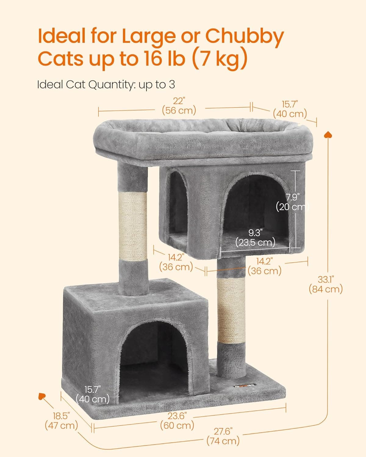FEANDREA 33.1-Inch Cat Tower for Large Cats thumbnail 5