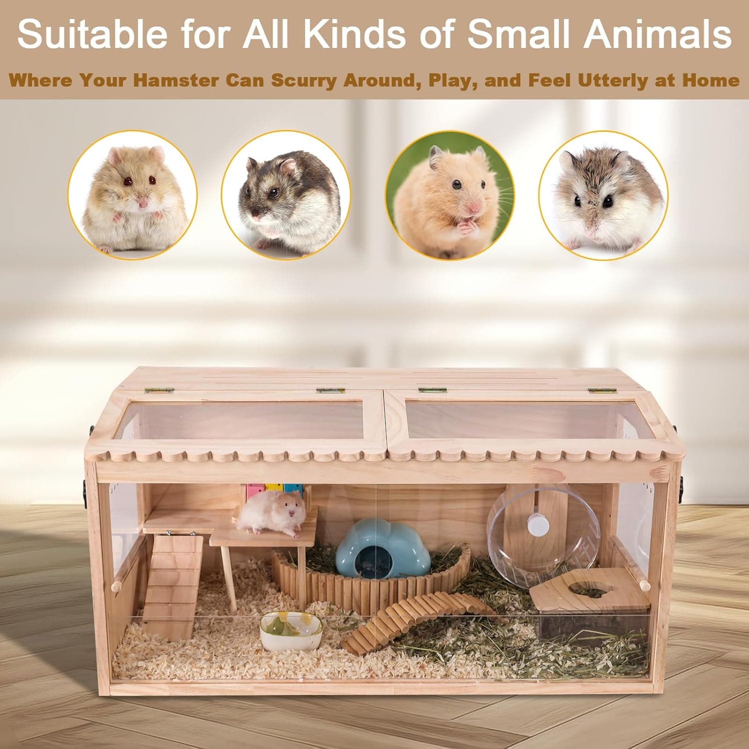 DZWLKJ Wooden Hamster Cage with Lace Window thumbnail 3