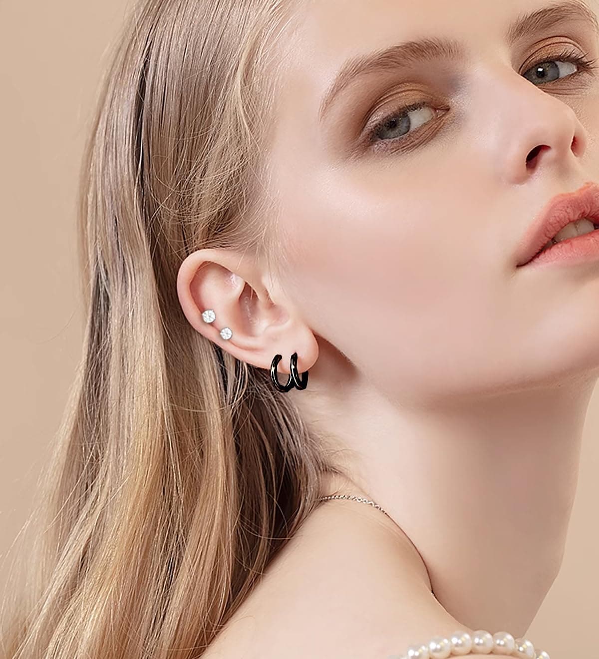 Hypoallergenic Flat Back Earring Sets for Multiple Piercing with Sterling Silver Hoops thumbnail 2