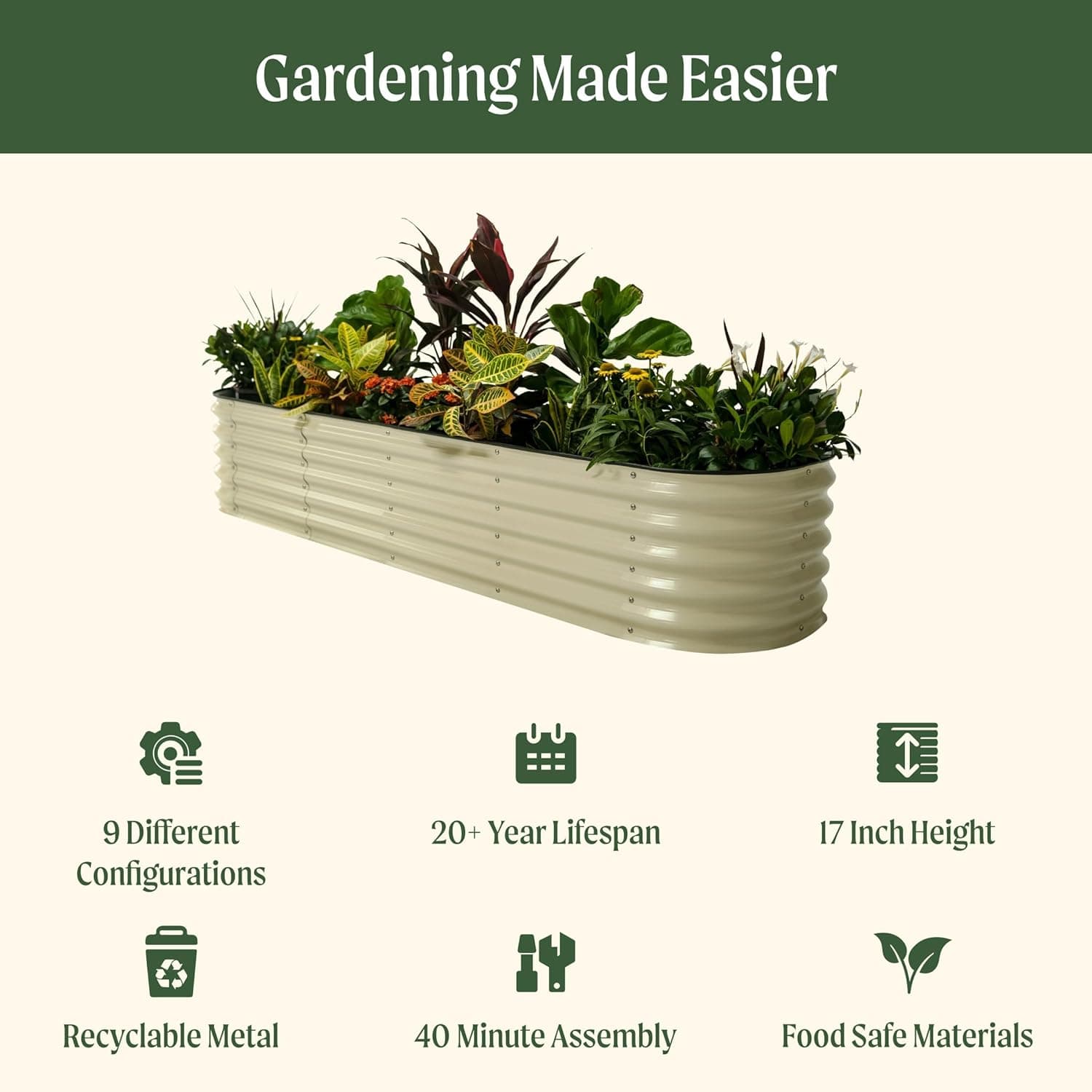 Vego Garden 17" Tall 9-in-1 Modular Metal Raised Garden Bed thumbnail 3