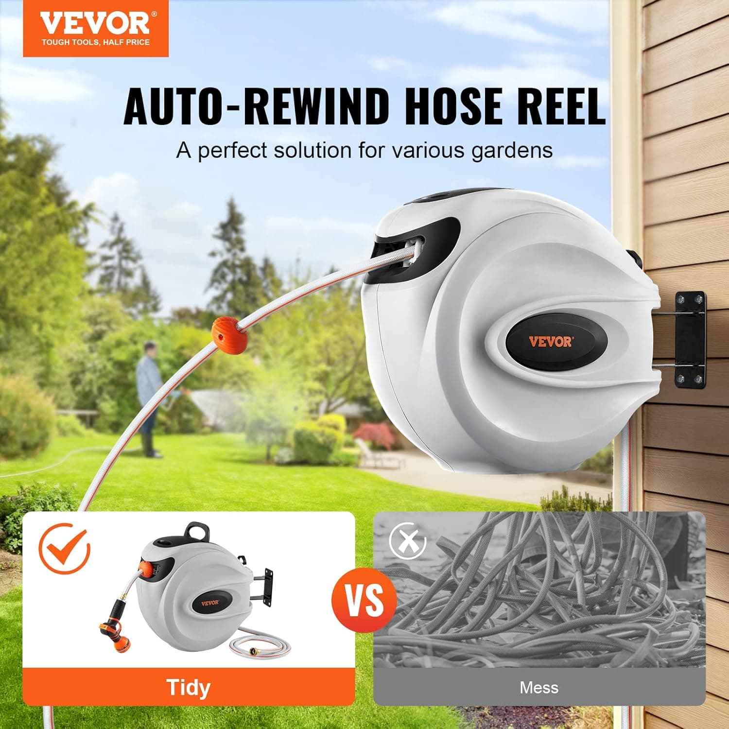 VEVOR Retractable Garden Hose Reel 1/2 in x 100 ft thumbnail 2