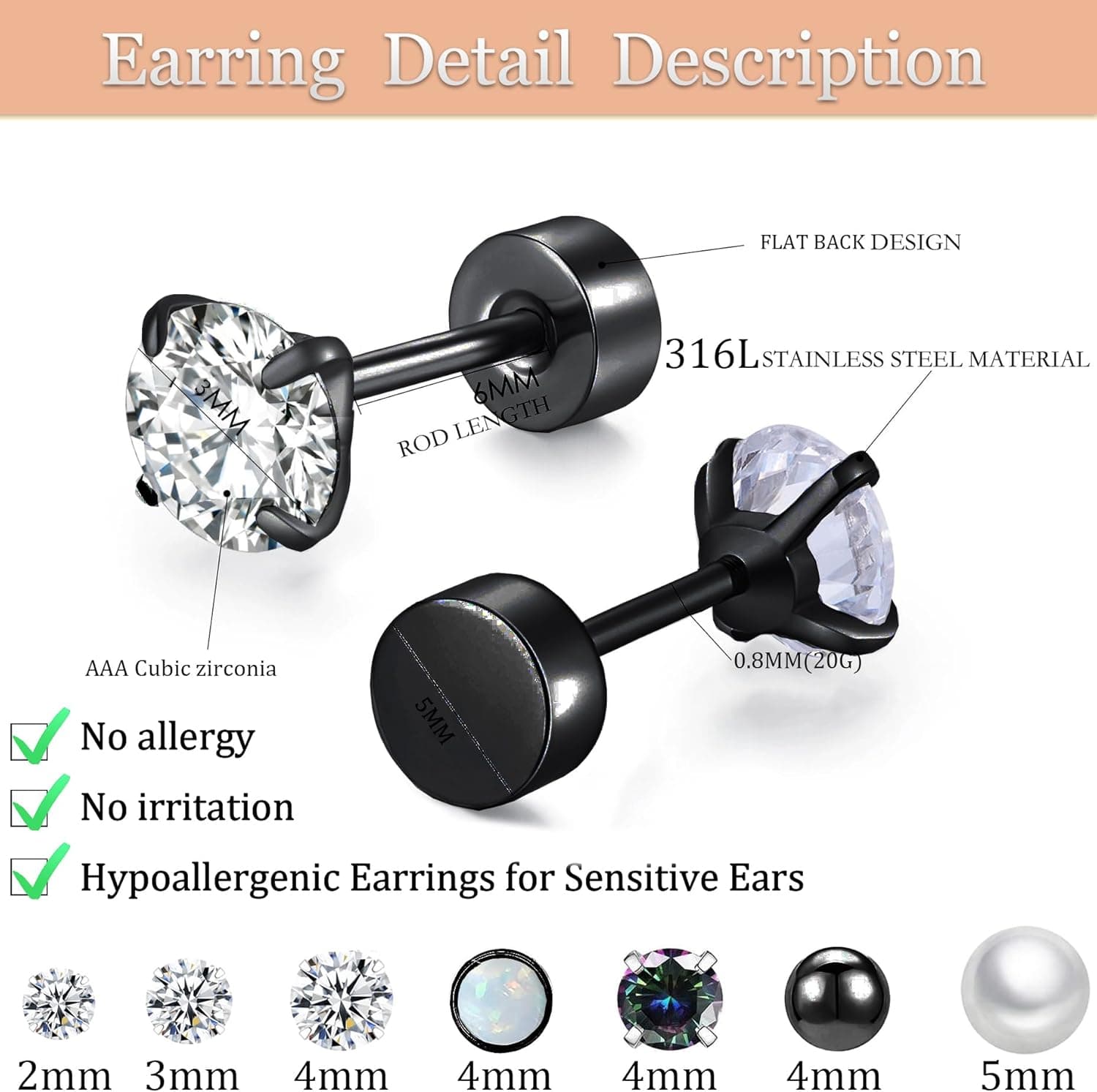 Hypoallergenic Flat Back Earring Sets for Multiple Piercing with Sterling Silver Hoops thumbnail 5