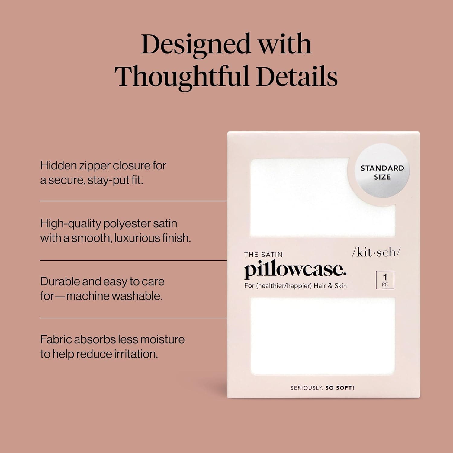 Kitsch Satin Pillowcase with Zipper for Hair and Skin thumbnail 3
