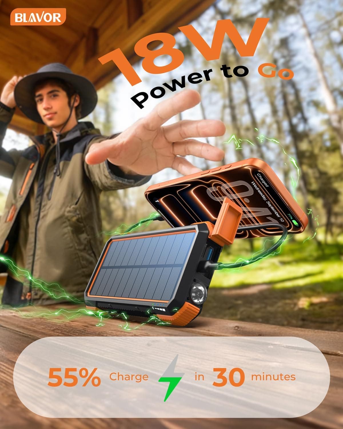 BLAVOR Solar Power Bank 20000mAh with Wireless Charging thumbnail 2