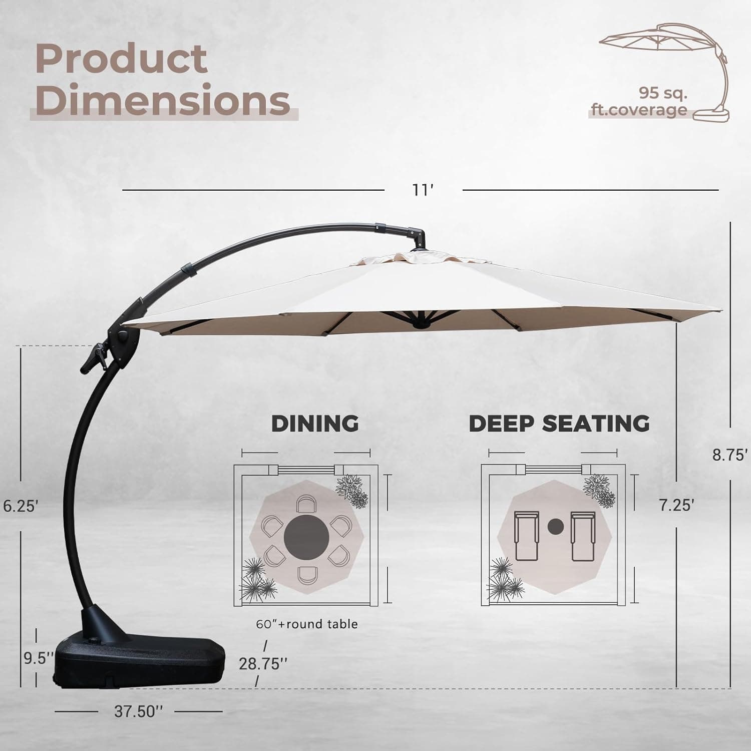 Grand Patio 11 FT Cantilever Umbrella with Base for Backyard thumbnail 4