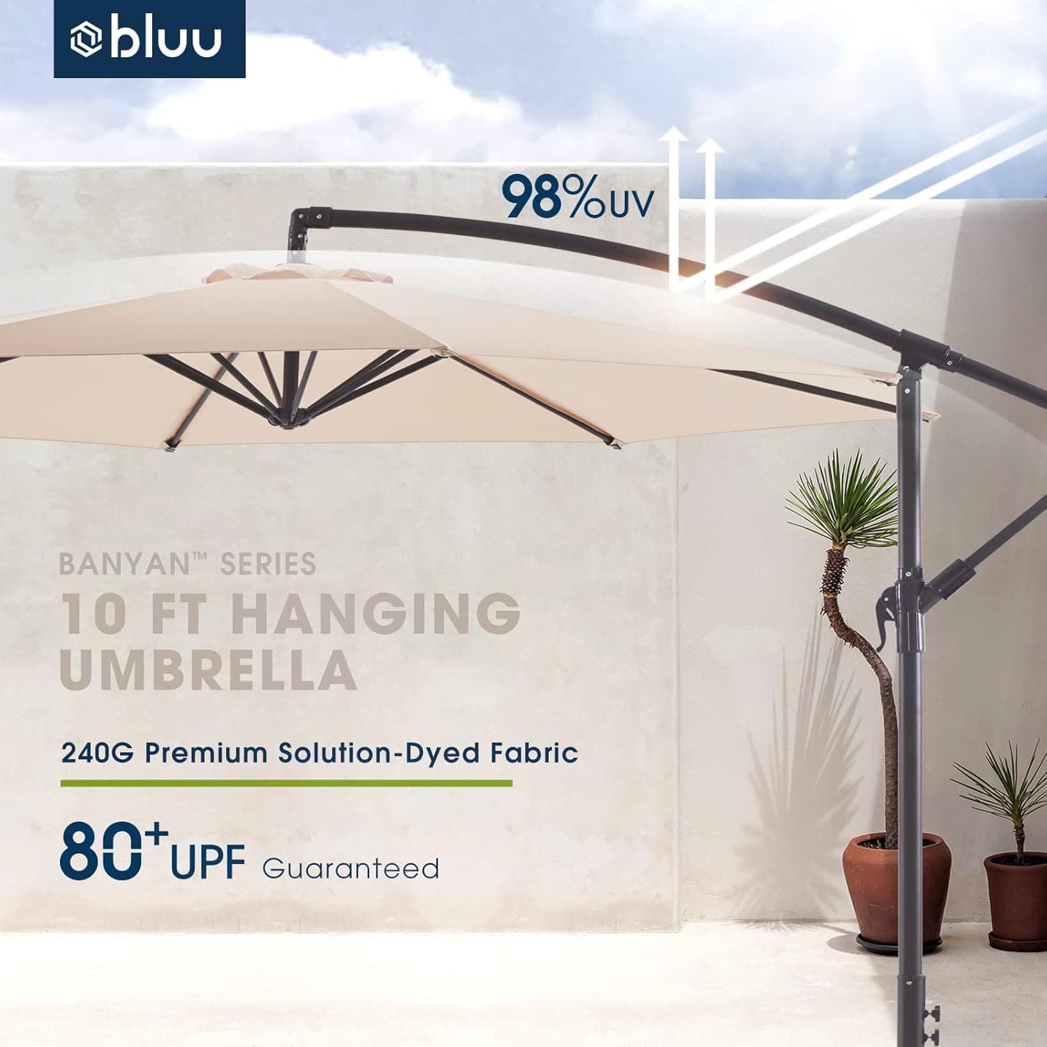 BLUU BANYAN 10 FT Patio Offset Cantilever Umbrella with Infinite Tilt and Cross Base thumbnail 3