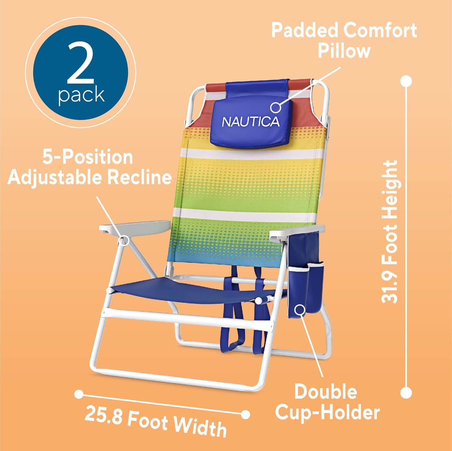 Nautica Beach Chairs for Adults 2-Pack thumbnail 3