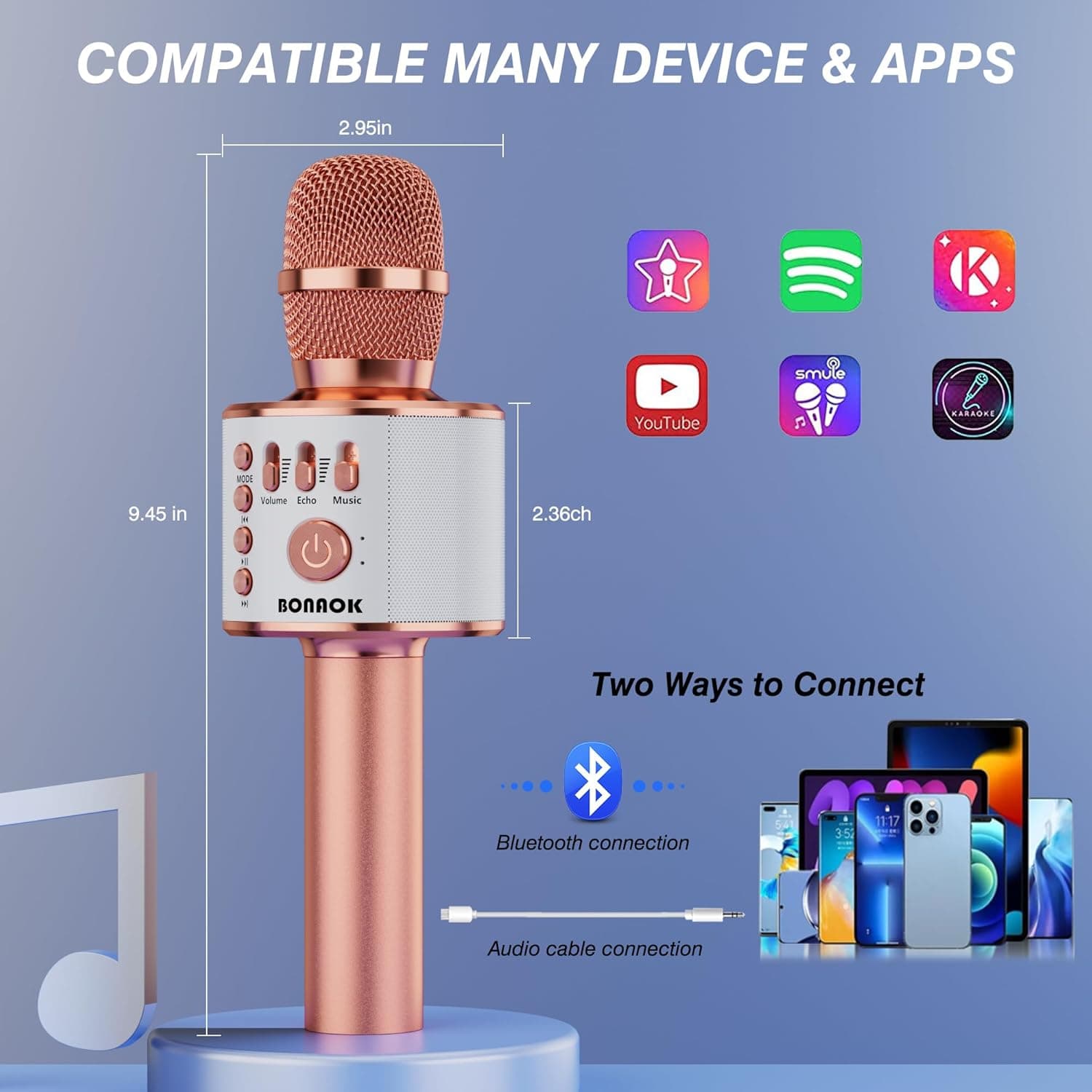 BONAOK Wireless Bluetooth Karaoke Microphone Q37 thumbnail 3