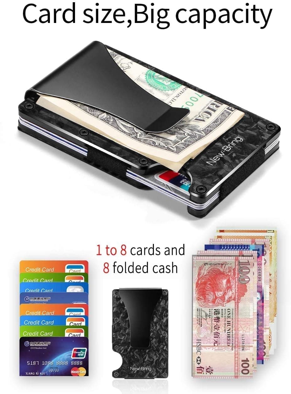 NEW-BRING Forged Carbon Fiber Minimalist Wallet with Money Clip - RFID Blocking thumbnail 5