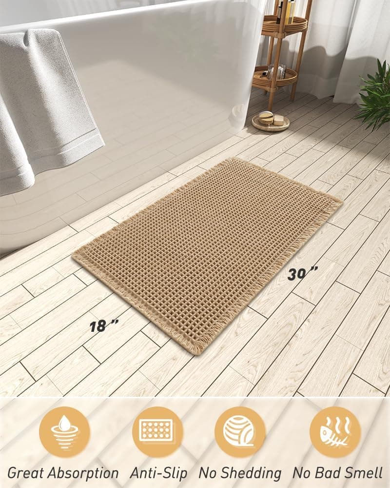 AMOAMI Upgraded Waffle Bath Mat with Tassels 18x30 thumbnail 2